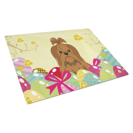 Carolines Treasures Easter Eggs Shih Tzu Silver Chocolate Glass Cutting Board Large BB6086LCB